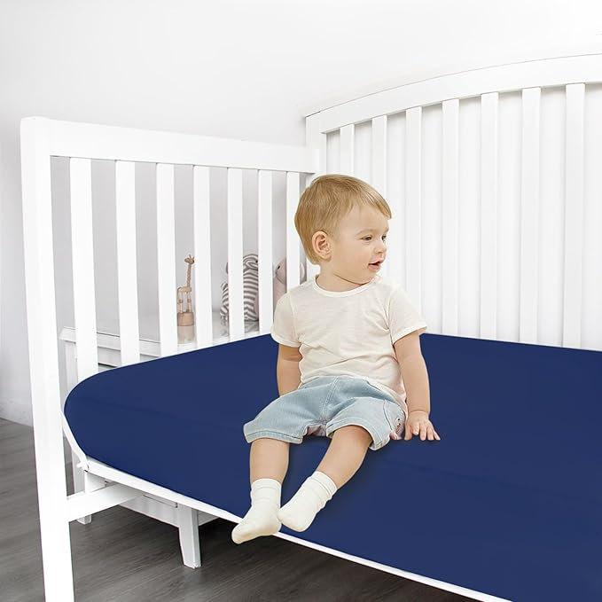Stretchy Crib Sheets for Boys or Girls, 2 Pack Baby Sheets Fitted for Standard Crib and Toddler Mattress 52" x 28", Soft and Breathable Fitted Crib Sheets Neutral, Navy Blue