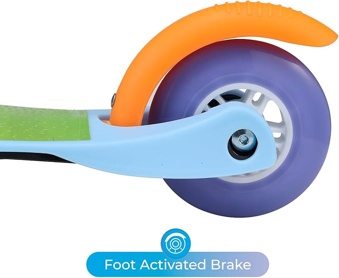 Self Balancing Kick Scooter with Light Up Wheels, Extra Wide Deck, 3 Wheel Platform, Foot Activated Brake, 75 lbs Limit, Kids & Toddlers Girls or Boys, for Ages 3 and Up