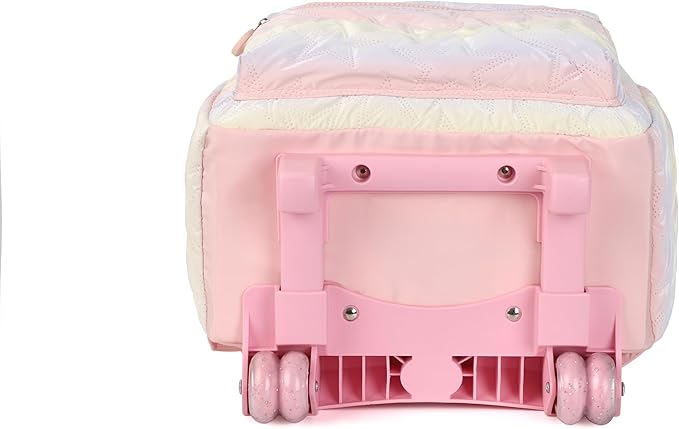kingdisen Pink Rolling school backpack for girls with Lunch Box 3pc Set(QUILTED PINK)
