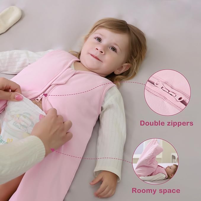 Mosebears Sleep Sack Baby Winter Wearable Blanket with 2-Way Zipper,2.5 TOG Cotton Sleep Sack Unisex (Blush, 0-6 Months)
