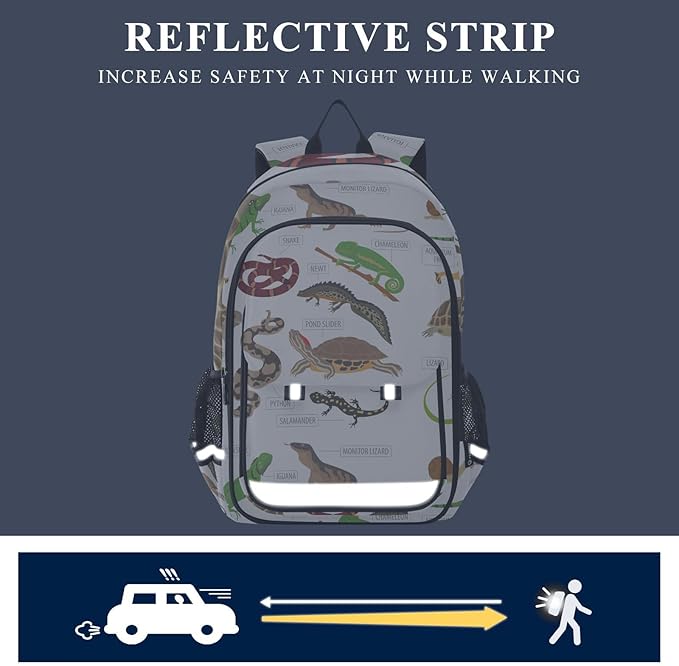 Jucciaco Pet Reptiles and Amphibians School Backpack Laptop Travel Daypack for Kids Girls Boys, Personalized Computer Notebooks Bookbag with Adjustable Padded Straps