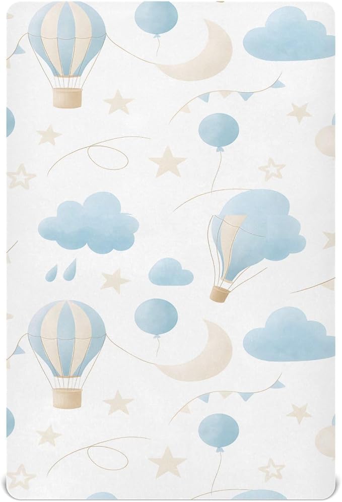 CEBUGI Stretchy Crib Sheet for Baby Boy Girl,Hot Air Balloon Portable Mini Fitted Pack N Play Playard Sheet for Neutral,Ultra Soft Material,Full Standard Toddler Mattresses,M