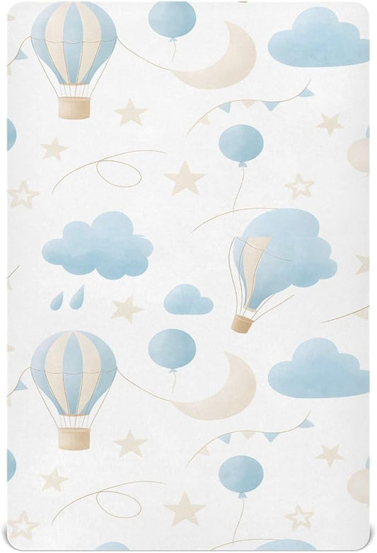 CEBUGI Stretchy Crib Sheet for Baby Boy Girl,Hot Air Balloon Portable Mini Fitted Pack N Play Playard Sheet for Neutral,Ultra Soft Material,Full Standard Toddler Mattresses,M