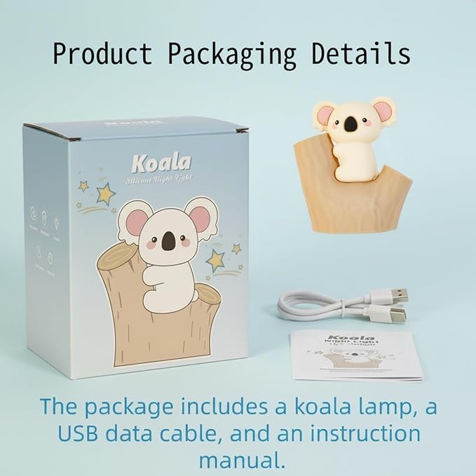 Night Light for Kids, Silicone Rechargeable Night Light for Kid Room, Led Novelty Nightlight for Nursery, Cute Koala Silicone Nightlight for Kids Sleep, 30Minute Timer for Children's Room Lights