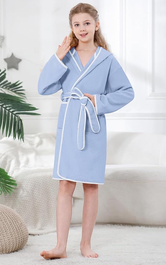 Umeyda Boys Girls Bathrobe Soft Towel Hooded Robe Kids Terry Cloth Cotton Robes, 3-12 Years