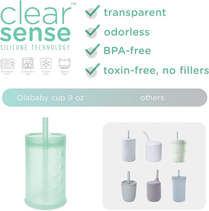 Olababy Clear View Silicone Training Cup with Straw Lid | Toddler Sippy Trainer 12mo+ | Unbreakable Water Drinking Cups for Kids 2yr+ | Baby Led Weaning & Feeding Supplies (Kiwi, 9 oz)