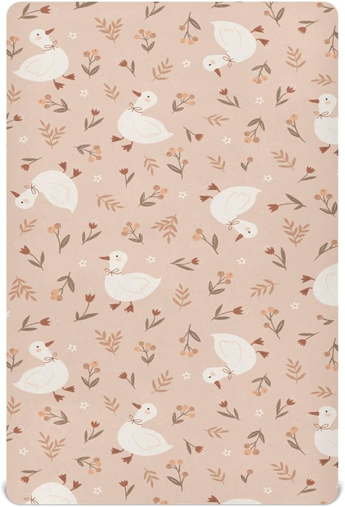 Cute Goose Flowers Crib Sheet for Boys Girls, Super Soft Breathable Fitted Crib Sheet for Standard Crib & Toddler Mattress, Nursery Sheet, 28x52 in
