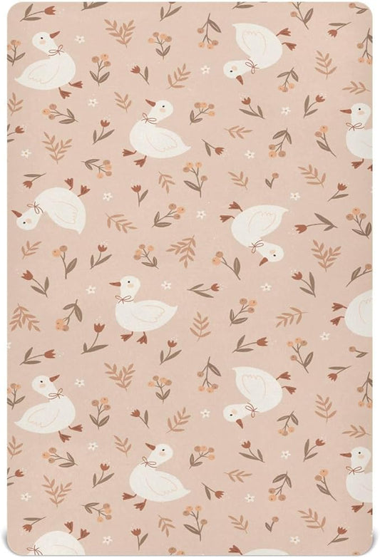 Cute Goose Flowers Crib Sheet for Boys Girls, Super Soft Breathable Fitted Crib Sheet for Standard Crib & Toddler Mattress, Nursery Sheet, 28x52 in
