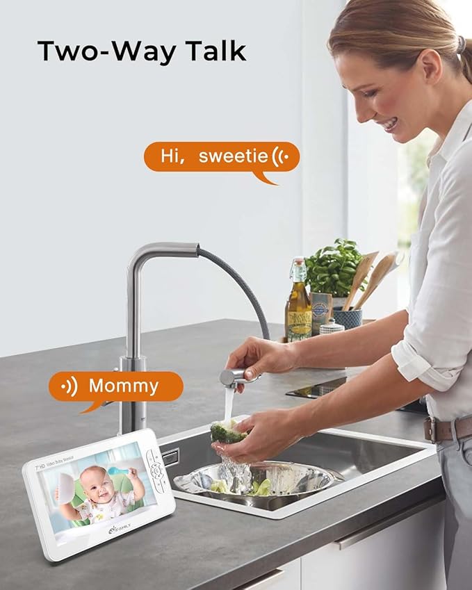 iFamily 7" Large Split Baby Monitor with 2 HD Cameras and Audio, 1080P HD Video Baby Monitor No WiFi,Hack Proof