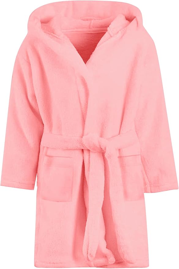 Umeyda Girls Fleece Hooded Robes, Warm Printed Bath Robe for Kids Soft Fuzzy Bathrobe for Gifts
