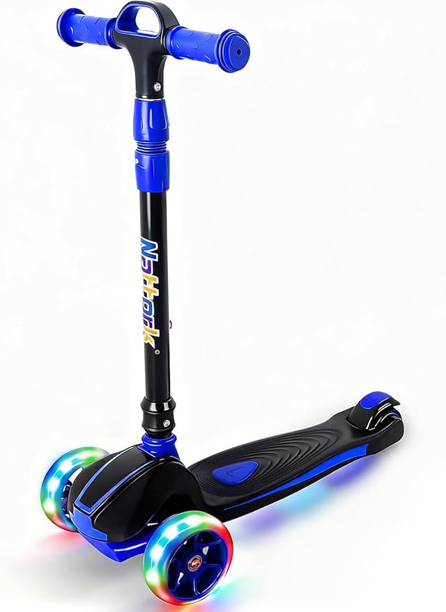 Nattork Kids Scooter for Age 3-8, Toddler Scooter with 4 Adjustable Height for Boys & Girls, Light Up 3-Wheels Foldable Kick Scooter, Lean to Steer, 120LB Weight Capacity