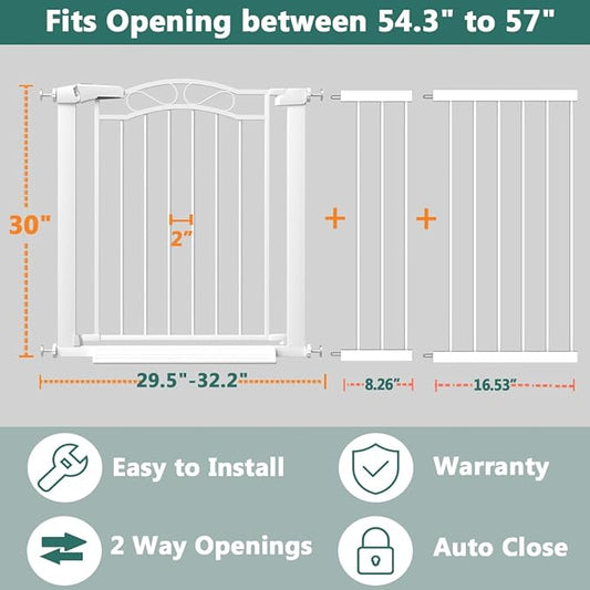 Fairy Baby 54.3"-57" Extra Wide Baby Gate Indoor for Kids Or Pets Walk Thru No Drill Long Dog Gates for The House Doorway Child Safety Gate