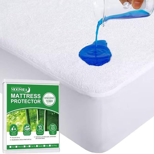 Full Size Mattress Protector Waterproof,Smooth Top Mattress Protector for Kids,Breathable Skin Friendly and Noiseless Fitted Sheet,Viscose Terry Mattress Cover