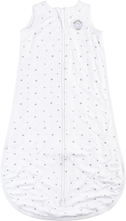 Dreamland Baby Lightweight Viscose Sleep Sack (6-12 months). 1.0 TOG Ultra Soft Blanket w/ 2-Way Zipper. 95% Viscose, 5% Spandex (White with Grey Stars). Mom-Owned US Business, Premium Materials