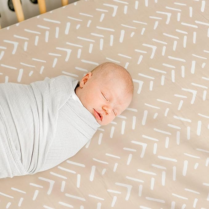 GRSSDER Soft Muslin Crib Sheet 2 Pack, 100% Cotton Crib Sheets for Boys and Girls, Fit Standard Crib Mattresses 52" x 28" Safe and Snug, Rainbow/Stripe