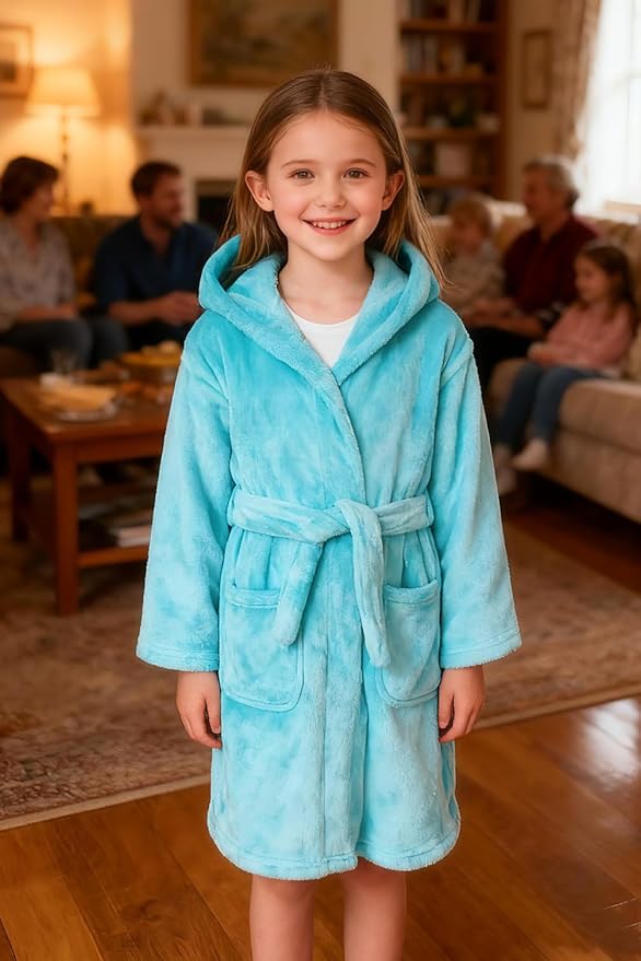 Boys Girls Robe Kids Flannel Hooded Bathrobe Sleepwear Pajamas Toddler Soft Plush Robes for Girls 2-16 Years