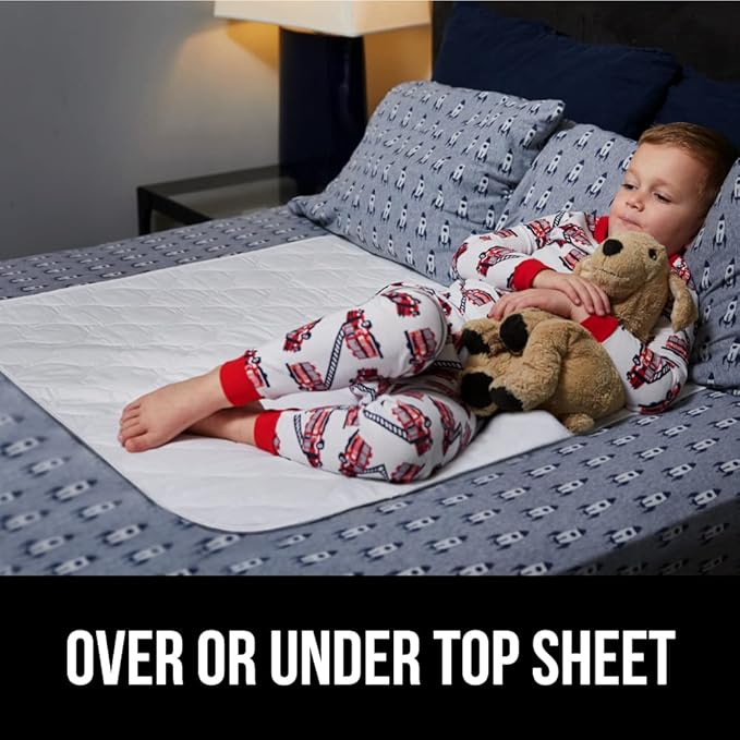 GORILLA GRIP Washable Underpads, Waterproof Reusable Heavy Absorbency Incontinence Bed Pads, Leak Proof Toddler Mattress Pad, 52x34 2 Pack, Slip Resistant for Bedwetting, Adults and Kids, White