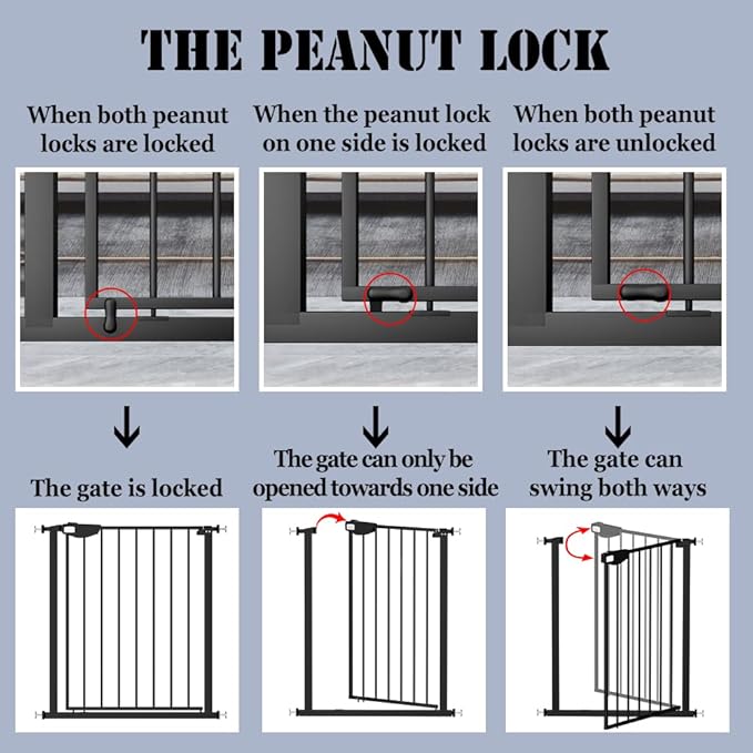 DEARBB Triple Lock Baby Gate for Stairs Doorways and House 31" to 86" Extra Wide Pressure Mounted Easy Walk Through Auto Close Safety Pet Gate Black 49.21-67.32"