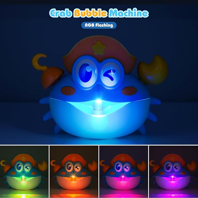 Bath Toys,Rechargeable Crab Baby Bath Toys Light Up Bath Bubble Machine with Colourful RGB Light Great Birthday Gift for Boys and Girls Toddler Toy for Kids Ages 1-3 4-8