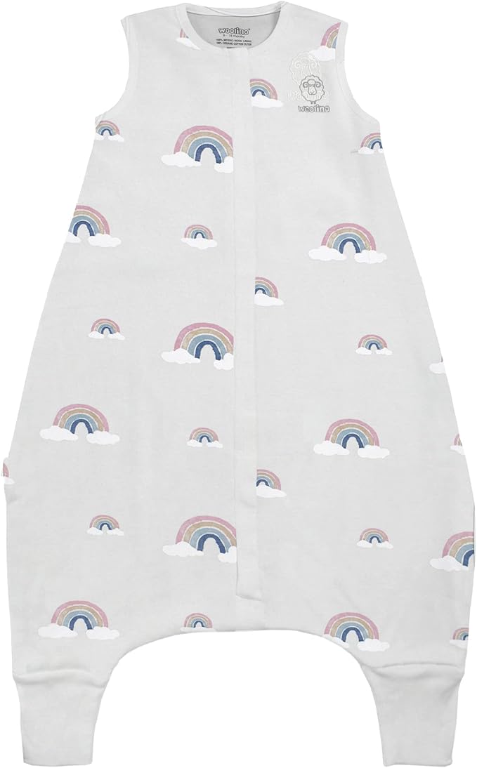 Woolino 4 Season Baby Sleep Bag with feet, Merino Wool and Organic Cotton Walker Sleep Sack, Toddler Sleeping Bag, 18-36m, Rainbow