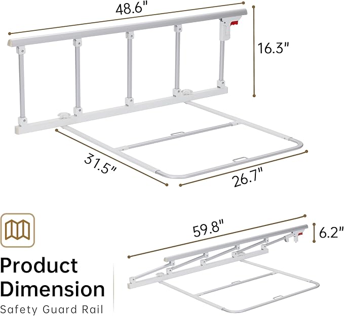 ELENKER Bed Rails for Elderly Adults, Folding Bed Assist Seniors Safety Bed Guard Rail Handle to Prevent Falling Out of Bed, 48.6"x16.3"