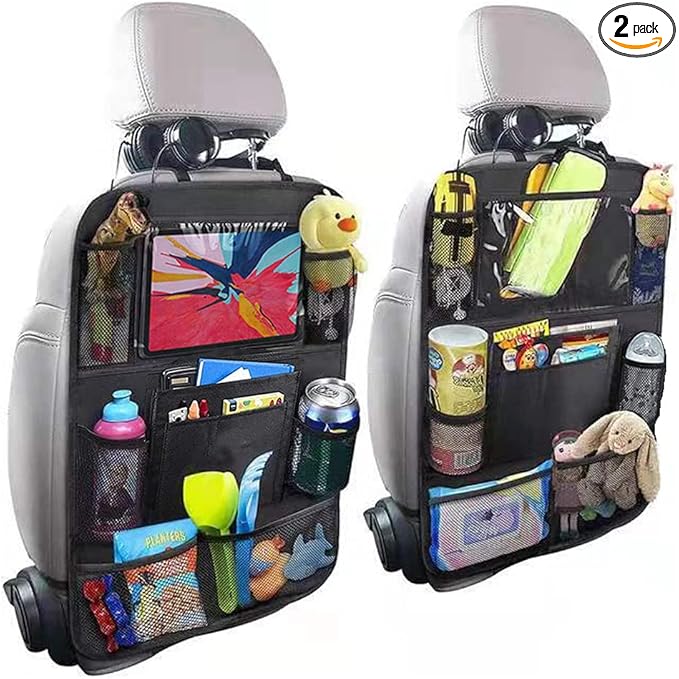 Kardne 2 Pack Backseat Car Organizer & Kick Mat, Waterproof Seat Back Protector with Clear Pad/Tablet Holder, Universal Fit Car Organizer for Kids Travel Essentials & Storage for SUV/Truck/Sedan