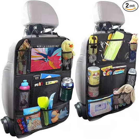 Kardne 2 Pack Backseat Car Organizer & Kick Mat, Waterproof Seat Back Protector with Clear Pad/Tablet Holder, Universal Fit Car Organizer for Kids Travel Essentials & Storage for SUV/Truck/Sedan
