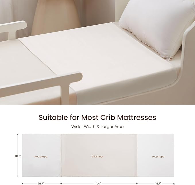THXSILK 100% 7A+ Grade Mulberry Silk Baby Crib Sleeve Boy Girl for Standard Crib Mattress, Soft and Breathable for Toddler Hair Protection 41.4inch*20.5inch, Pearl White