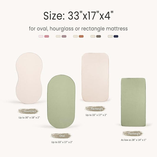 lulumoon Baby Muslin Bassinet Sheets: Cotton Bassinet Sheets Neutral for Boys and Girls - Fitted for Oval Rectangle or Hourglass