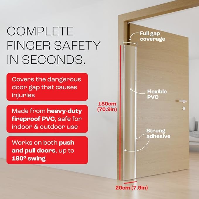 Door Finger Pinch Guard, Heavy Duty Child Safety Finger Protector for Door Hinges, Baby Proofing Jam Protector, Easy Install with Included Tape, Door Safety for Indoor/Outdoor, Cream, 1-Pack