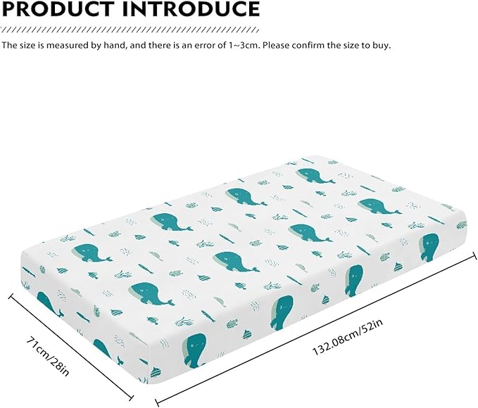 Blue Whale Anemons Fishes Seaweeds Waves Fitted Crib Sheet Blue Whale Baby Crib Sheet Fit Standard Crib and Toddler Mattress,Crib Mattress Sheets for Boys Girls 28"x52"
