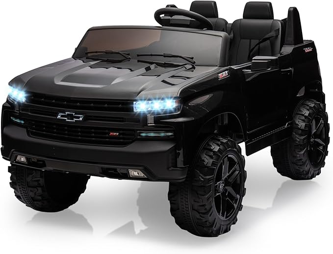 Hetoy 24V 2-Seater Truck Licensed Chevrolet Silverado Ride On Car Toy w/Parent Remote Control,4xSpring Suspension, 3 Speeds, Wireless Music, MP3 Player, Electric Vehicle Car for Kids, Black