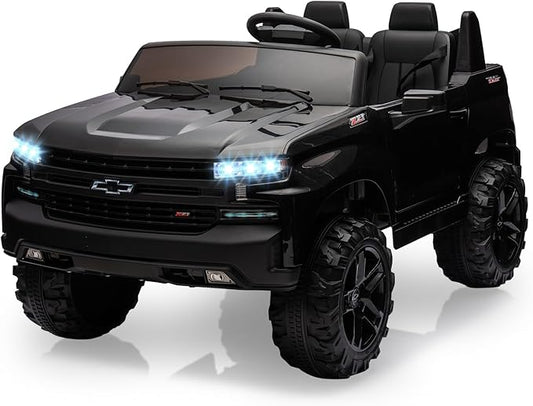 Hetoy 24V 2-Seater Truck Licensed Chevrolet Silverado Ride On Car Toy w/Parent Remote Control,4xSpring Suspension, 3 Speeds, Wireless Music, MP3 Player, Electric Vehicle Car for Kids, Black