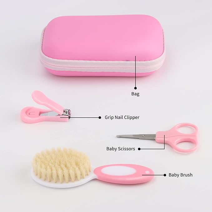Baby Healthcare and Grooming Kit, Baby Safety Set Newborn Nursery Health Care Set with Hair Brush Scale Measuring Spoon Nail Clippers for Baby Girls Boys (24PCS Pink)