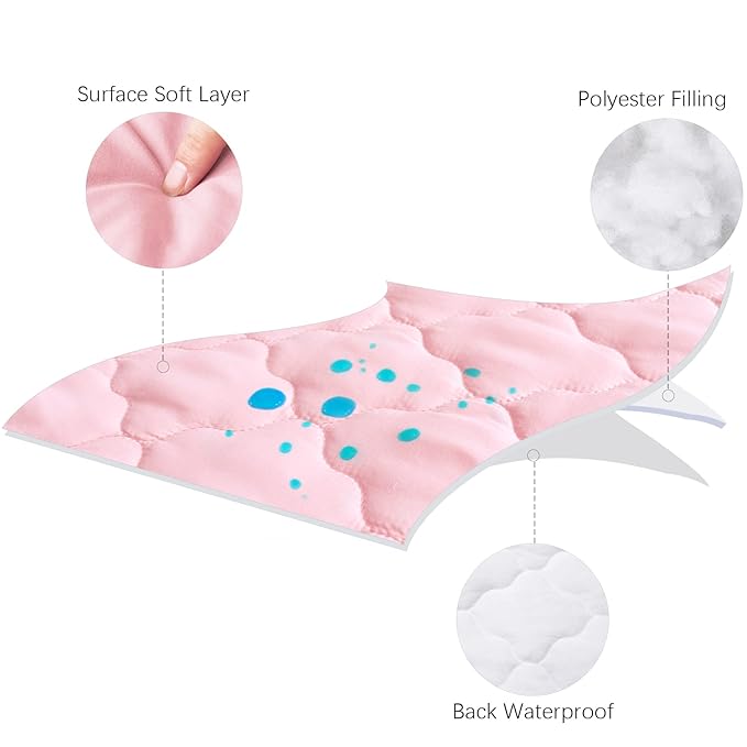 Crib Mattress Protector Sheets Fitted Waterproof Crib Mattress Pad Cover, Noiseless & Machine Wash 100% Absorbent Crib/Toddler Mattress Protector Sheet Quilted, Pink, 52" x 28"