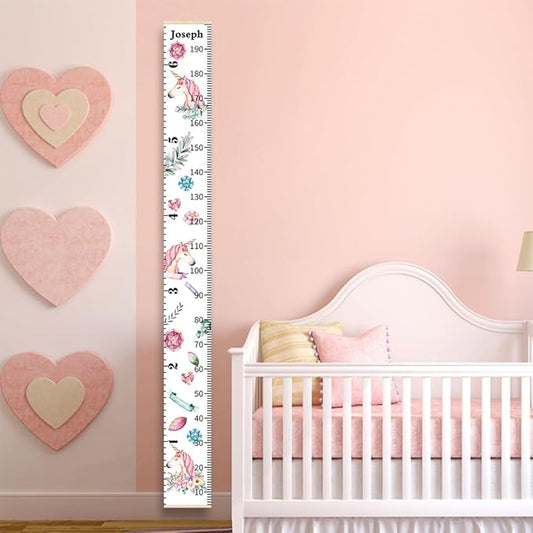 Personalized Growth Chart for Kids, Baby Height Chart with Custom Name, 77"x7.9" Canvas and Beige Wood Height Measuring Rulers for Boys Girls Removable Wall Ruler Hanging for Nursery Decor - Unicorn