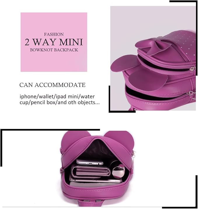 KL928 Girls Mini Backpack Bowknot Polka Dot Cute Small Daypacks Convertible Shoulder Bag Purse for Women