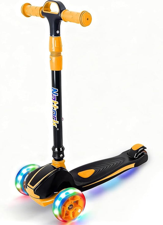 Nattork Kids Scooter for Age 3-8, Toddler Scooter with 4 Adjustable Height for Boys & Girls, Light Up 3-Wheels Foldable Kick Scooter, Lean to Steer, 120LB Weight Capacity