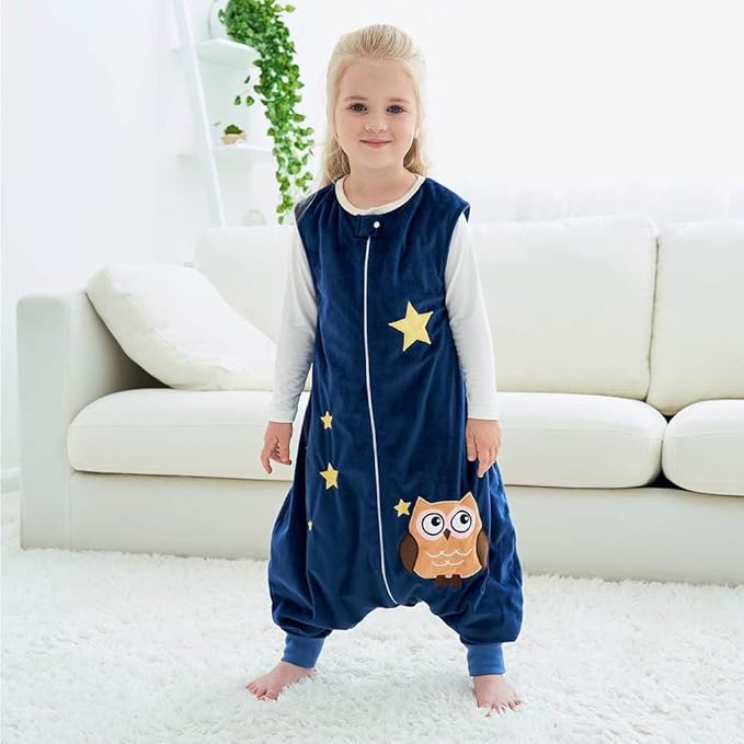 MICHLEY Toddler Sleeping Sack with Feet Newborn Infant Sleeveless Sleeping Bag 2-way Zipper Baby Wearable Blanket for Walkers,Dark Blue Owl,5-6T
