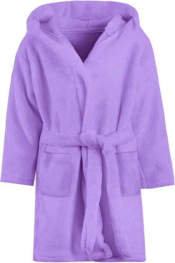 Umeyda Girls & Women Fleece Hooded Robes, Soft Fuzzy Bathrobe Warm Plush Fluffy Bath Robe for Kids Womens