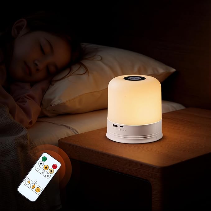 Portable Night Light, USB Rechargeable Small Desk Lamp, 3 Brightness & 1 Remote, Touch Bedside Cordless Table Lamp, Portable Night Lamp for Bedroom Living Room Home (White)