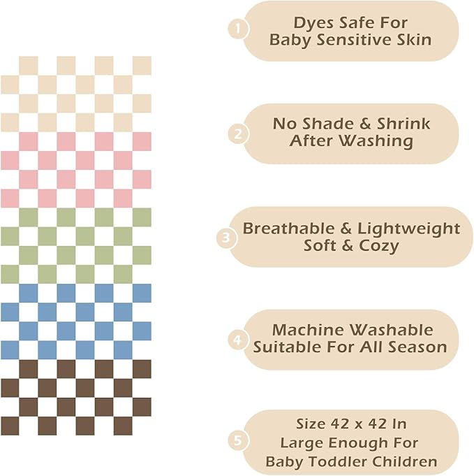 Ultra Soft Checkered Muslin Baby Blanket Pack of 2 Cotton Swaddles Bed Blankets for Babies and Toddlers Girls Newborn 42 x 42 inches Cream and Pink