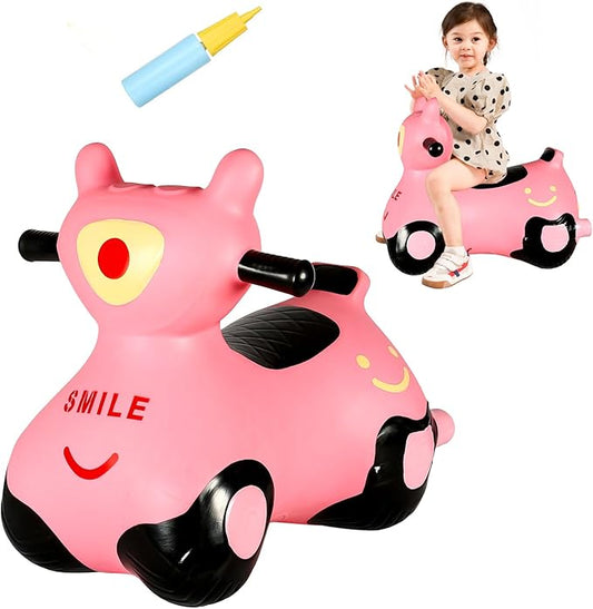 INPANY Kids Bouncy Car Hopper Toys, Toddlers Ride on Car, Inflatable Hopping Toys, Bouncing Buddies, Rubber Bouncer, Outdoor Indoor Birthday Gifts Toy for 2 3 4 Yr Girl Boy (Pink)