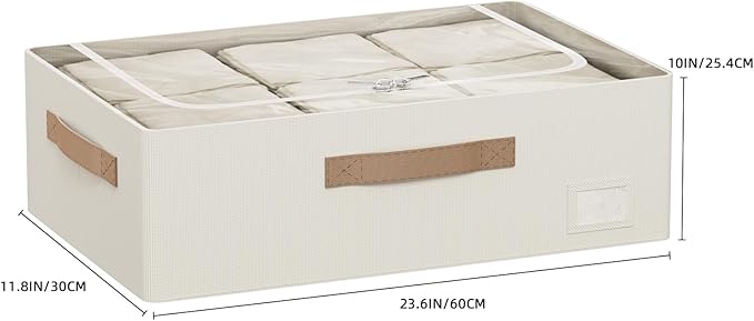 CYhom Underbed Storage Bins With Metal Frame, 10" High Under Bed Storage Containers, Large Capacity Under Bed Organizer Boxes (Beige, 23.6” L x 11.8” W x 10” H)
