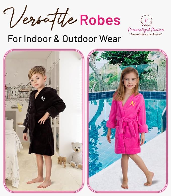 Personalized Kids Robes for Girls & Boys - Hooded Monogrammed Baby Bathrobe with Name - Custom Kids Bathrobe for 2-14 Years