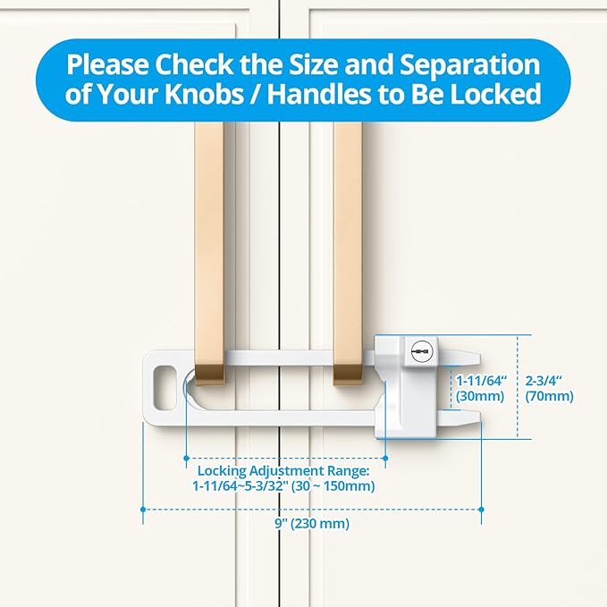 AST Keyed Cabinet Lock, 2 Locks 4 Keys Keyed Alike, Effective Childproof Cabinet Latch to Lockout Knobs and Handles, For Kitchen drawer Storage Cupboard Closet, Adjustable, Made of Metal (Matte White)