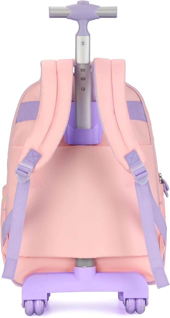 kingdisen Rolling Backpack for Women, 17 Inch Travel Backpack with Wheels, Vertical Storage Wheeled Laptop Backpack, Stylish Rolling Laptop Bag(BUTTERFLY PINK)