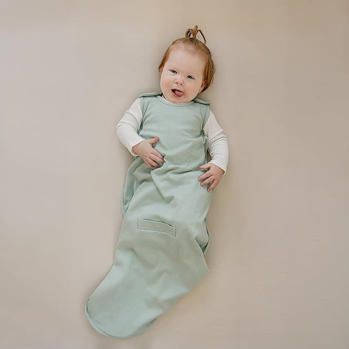 Woolino Merino Wool & Organic Cotton Baby Sleep Sack 2-24 Months – Ultimate 4-Season Baby Sleeping Bag, Universal Size Wearable Blanket, 2-Way Zipper & Adjustable Fit, Year-Round Use - Aloe