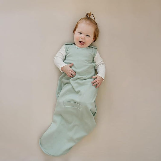 Woolino Merino Wool & Organic Cotton Baby Sleep Sack 2-24 Months – Ultimate 4-Season Baby Sleeping Bag, Universal Size Wearable Blanket, 2-Way Zipper & Adjustable Fit, Year-Round Use - Aloe