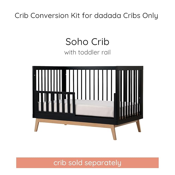 dadada Baby Toddler Bed Rail – Crib Conversion Kit for Brand Crib Models Only (Soho, Austin, Lala, Bliss & Spirit) – Solid Beechwood, Made in Italy, GREENGUARD Gold Certified (Black)